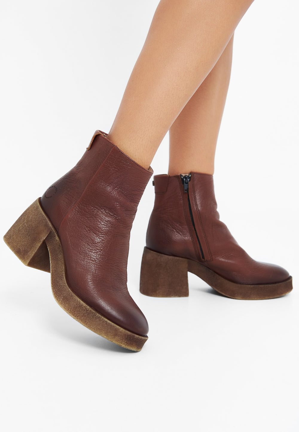 CASHOTT CASEMILY LEATHER Zip Boot Cognac