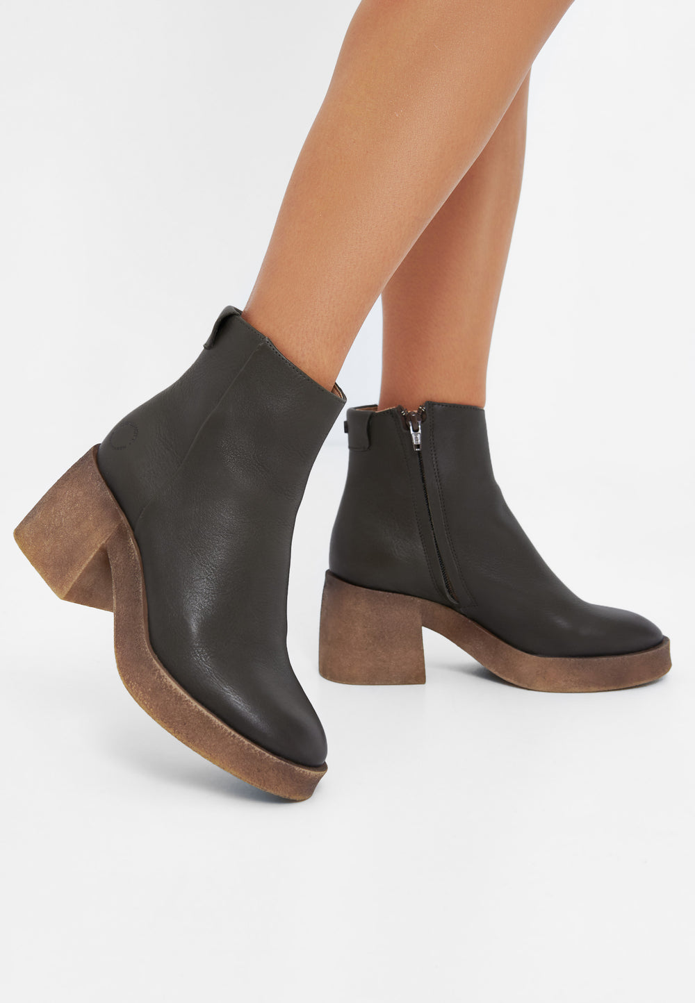 CASHOTT CASEMILY LEATHER Zip Boot Olive