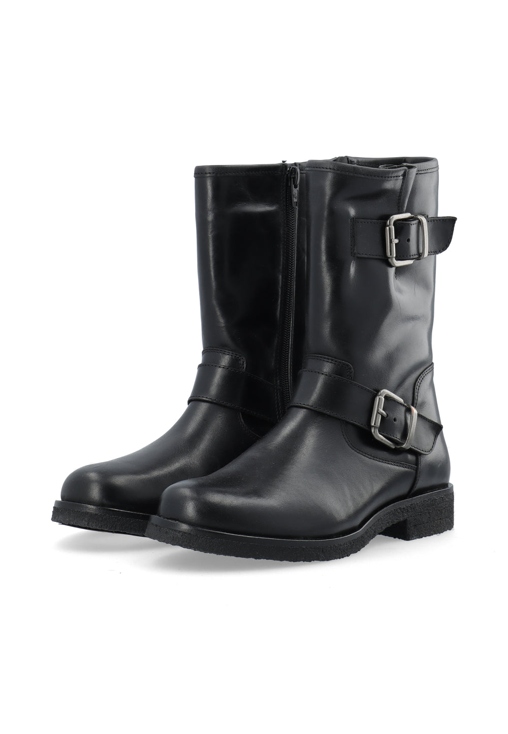 CASHOTT CASFREJA Mid Cut Biker Boot Warm Lining Pull Up Leather Biker Black