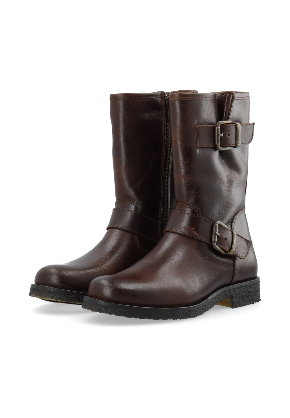 CASHOTT CASFREJA Mid Cut Biker Boot Warm Lining Pull Up Leather Biker Coffee