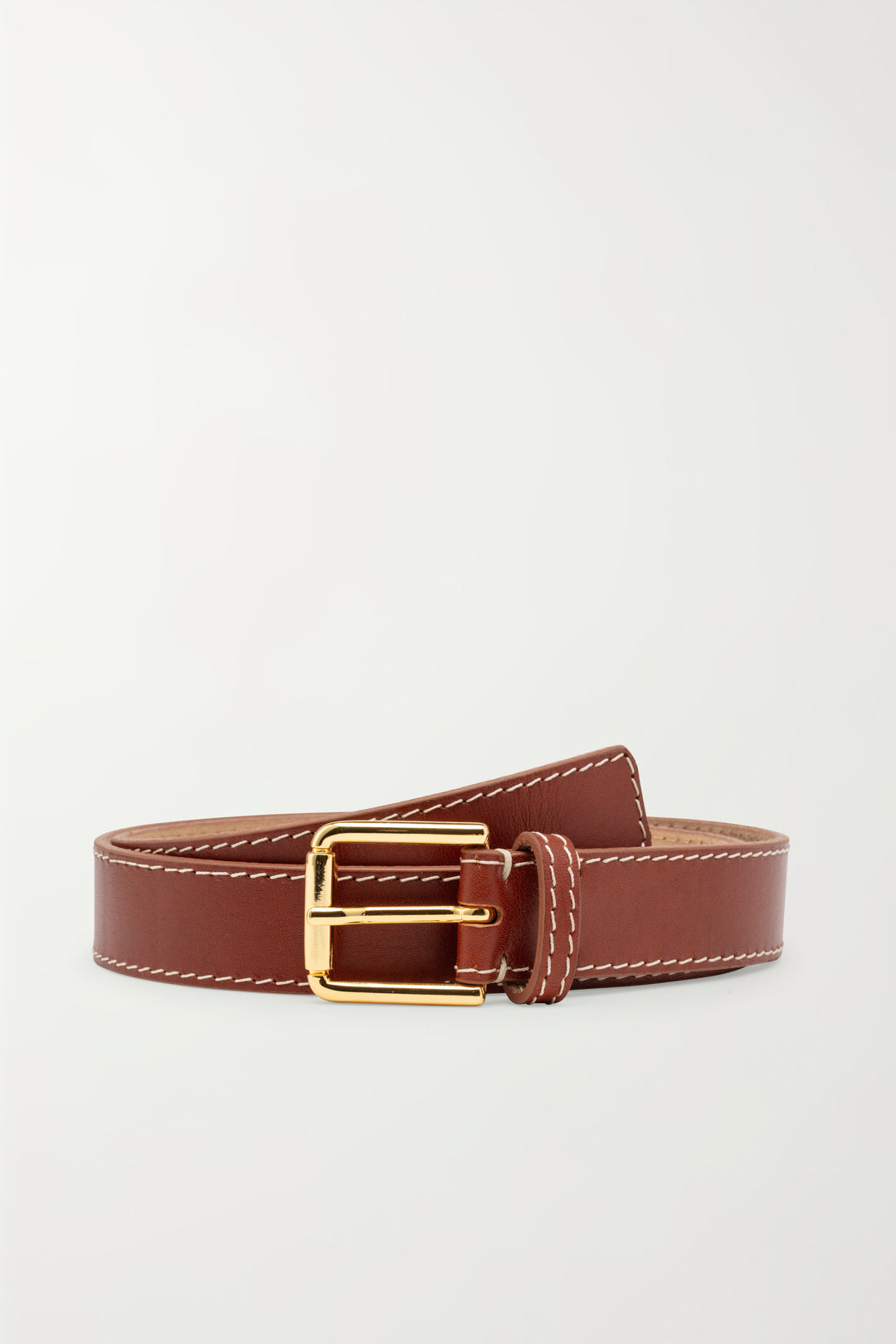 CASHOTT CASLILY Belt W. Stitch Leather Belt Cognac