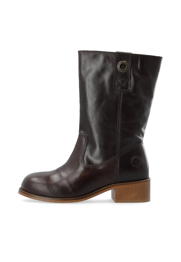 CASHOTT CASVILMA MID CUT BOOT - Stone Leather *Pull On Dark Brown