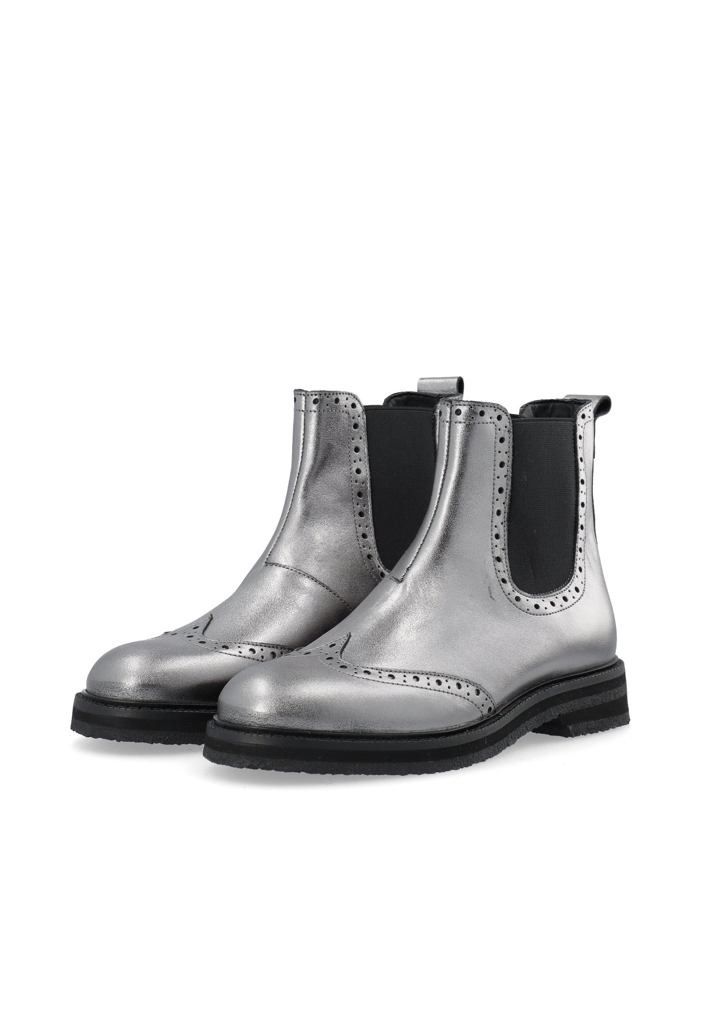 CASHOTT CASBETTY Brogue Chelsea Boot Metallic Leather Chelsea Grey Metallic