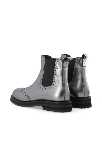 CASHOTT CASBETTY Brogue Chelsea Boot Metallic Leather Chelsea Grey Metallic