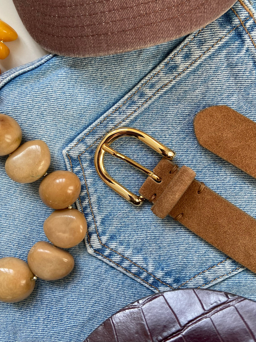 CASHOTT CASCHRISTINA Plain Belt Suede Belt Cognac