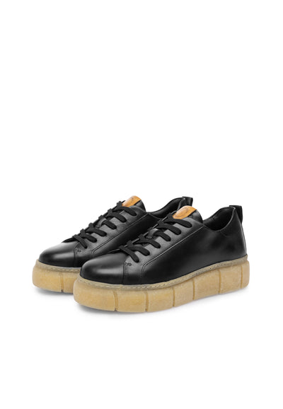 CASHOTT CASFLORA Long Lace Shoe Leather Low Sneakers Black