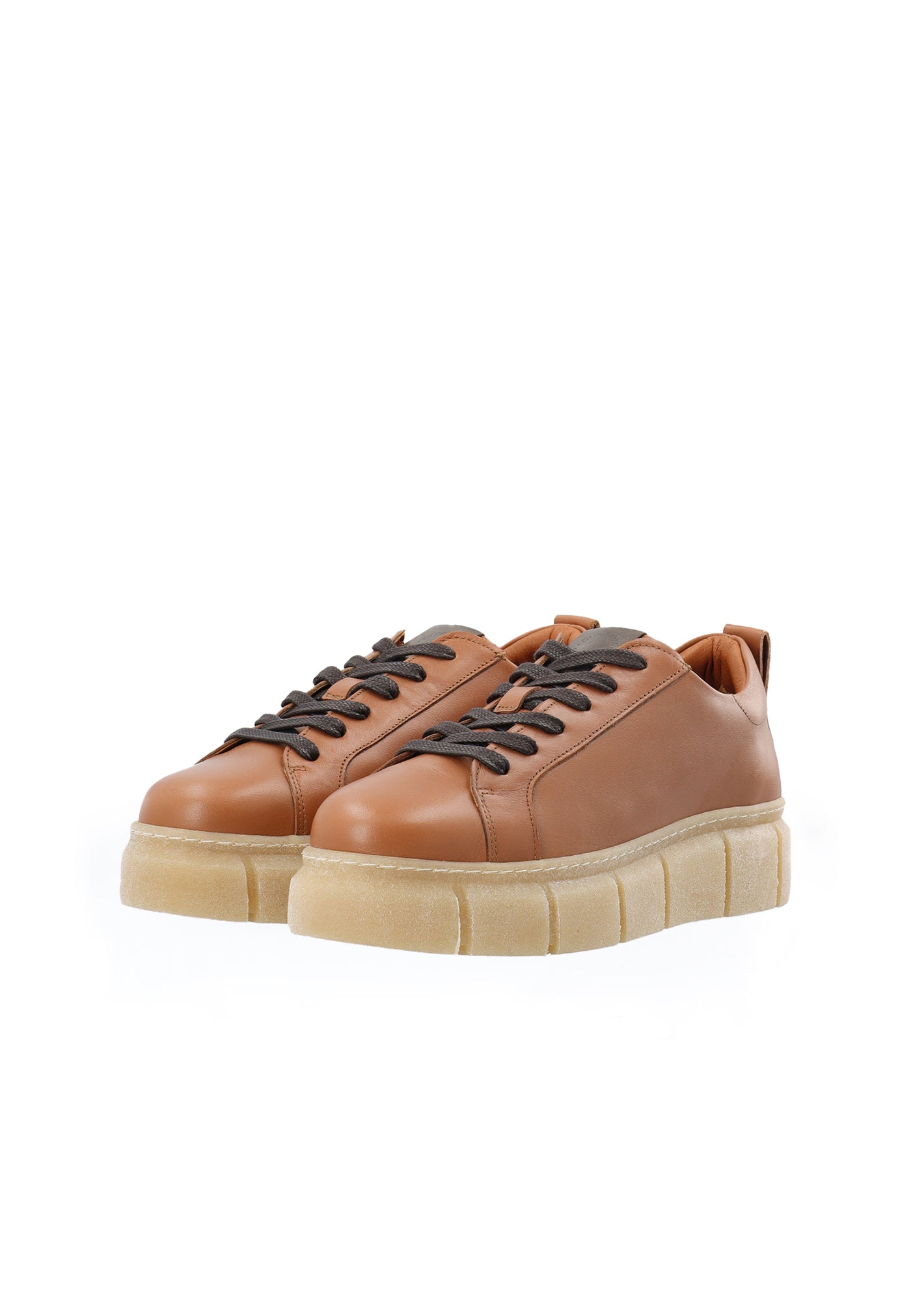 CASHOTT CASFLORA Long Lace Shoe Leather Low Sneakers Cognac