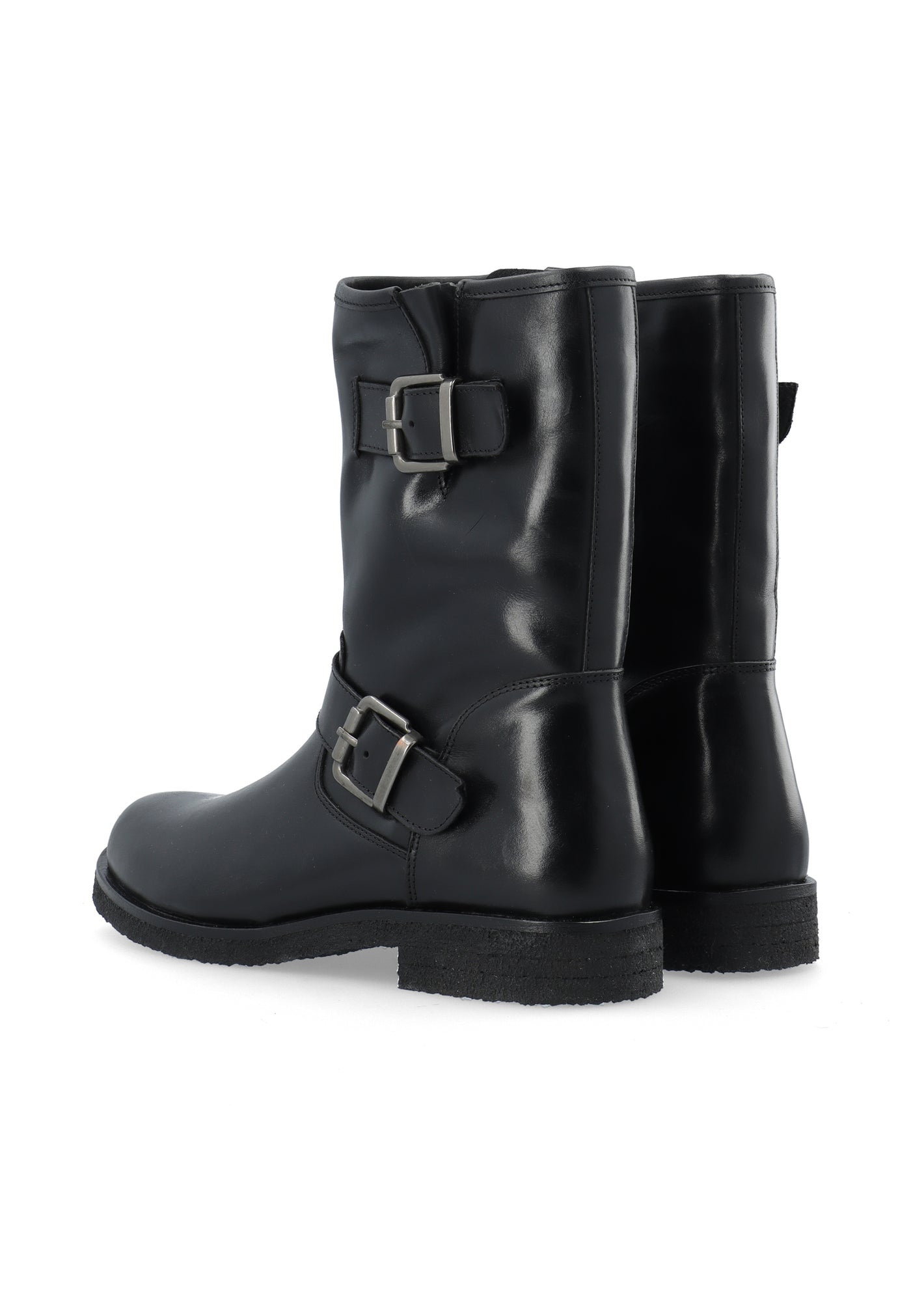CASHOTT CASFREJA Mid Cut Biker Boot Warm Lining Pull Up Leather Biker Black