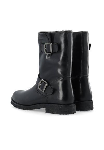 CASHOTT CASFREJA Mid Cut Biker Boot Warm Lining Pull Up Leather Biker Black
