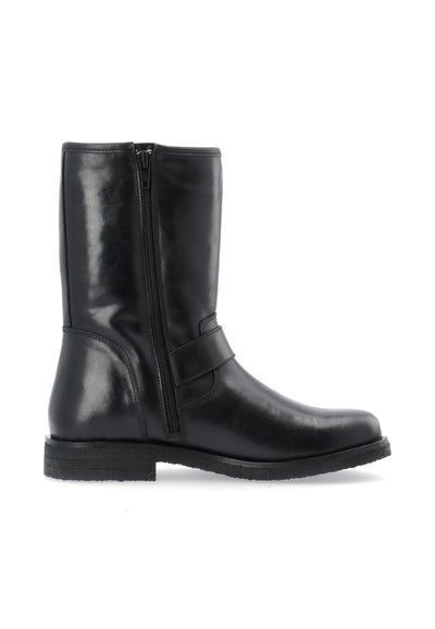 CASHOTT CASFREJA Mid Cut Biker Boot Warm Lining Pull Up Leather Biker Black