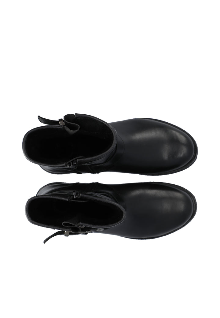 CASHOTT CASFREJA Mid Cut Biker Boot Warm Lining Pull Up Leather Biker Black
