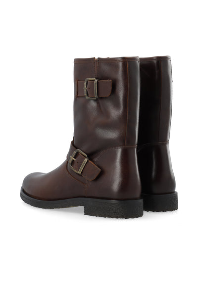 CASHOTT CASFREJA Mid Cut Biker Boot Warm Lining Pull Up Leather Biker Coffee