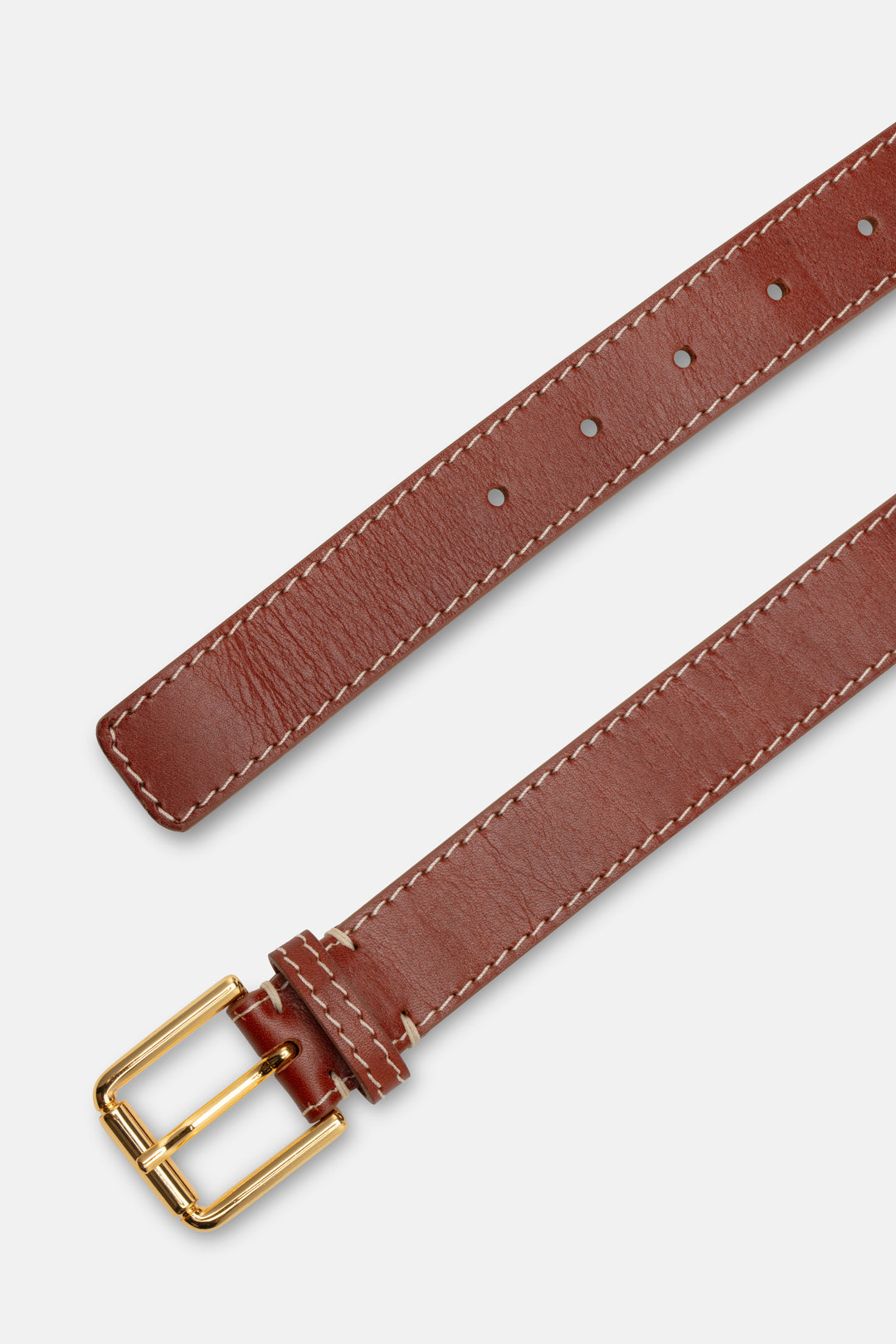 CASHOTT CASLILY Belt W. Stitch Leather Belt Cognac