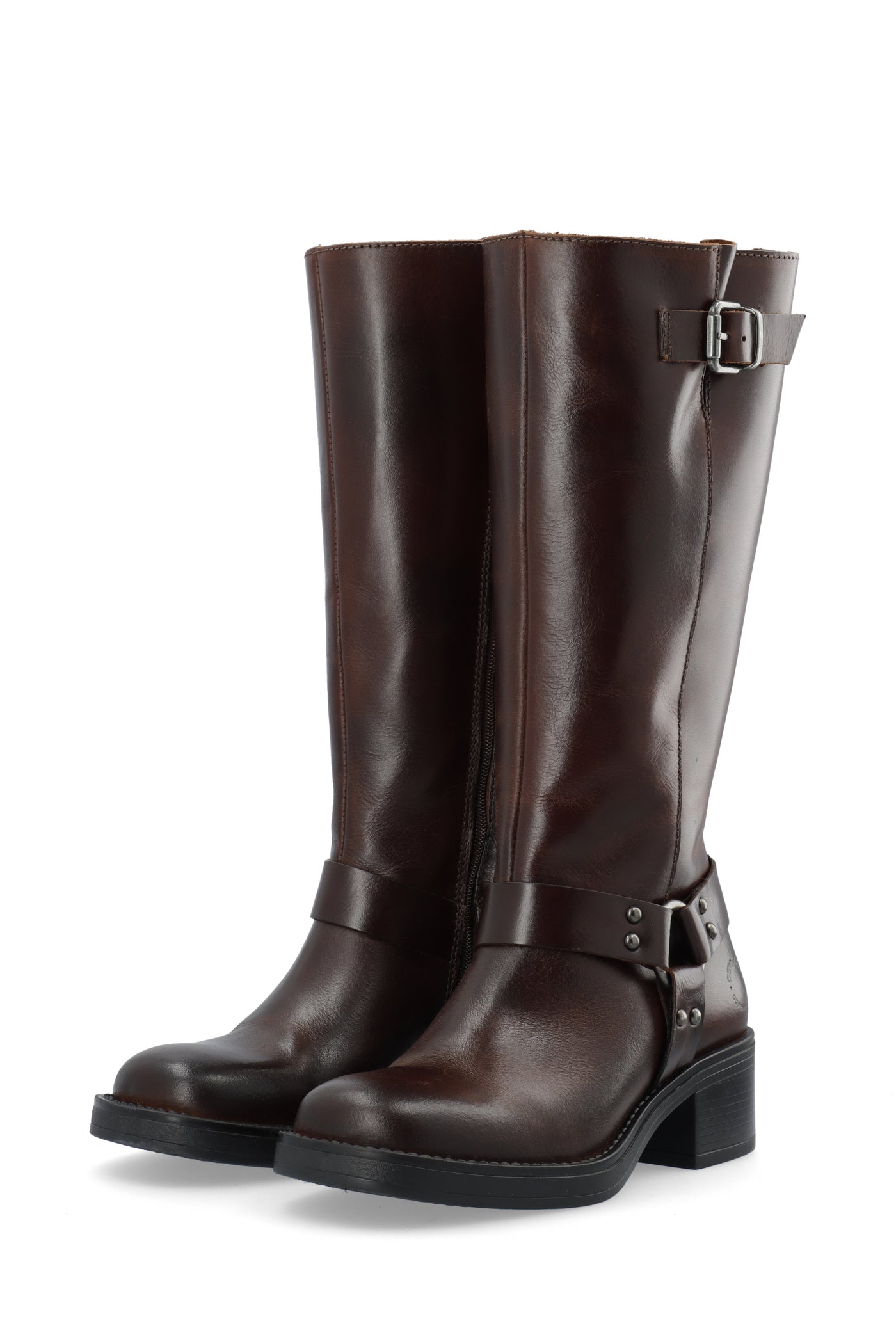 CASHOTT CASRIKKE Tall Biker Boot Pull Up Leather Knee-high Coffee