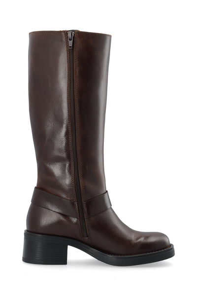 CASHOTT CASRIKKE Tall Biker Boot Pull Up Leather Knee-high Coffee