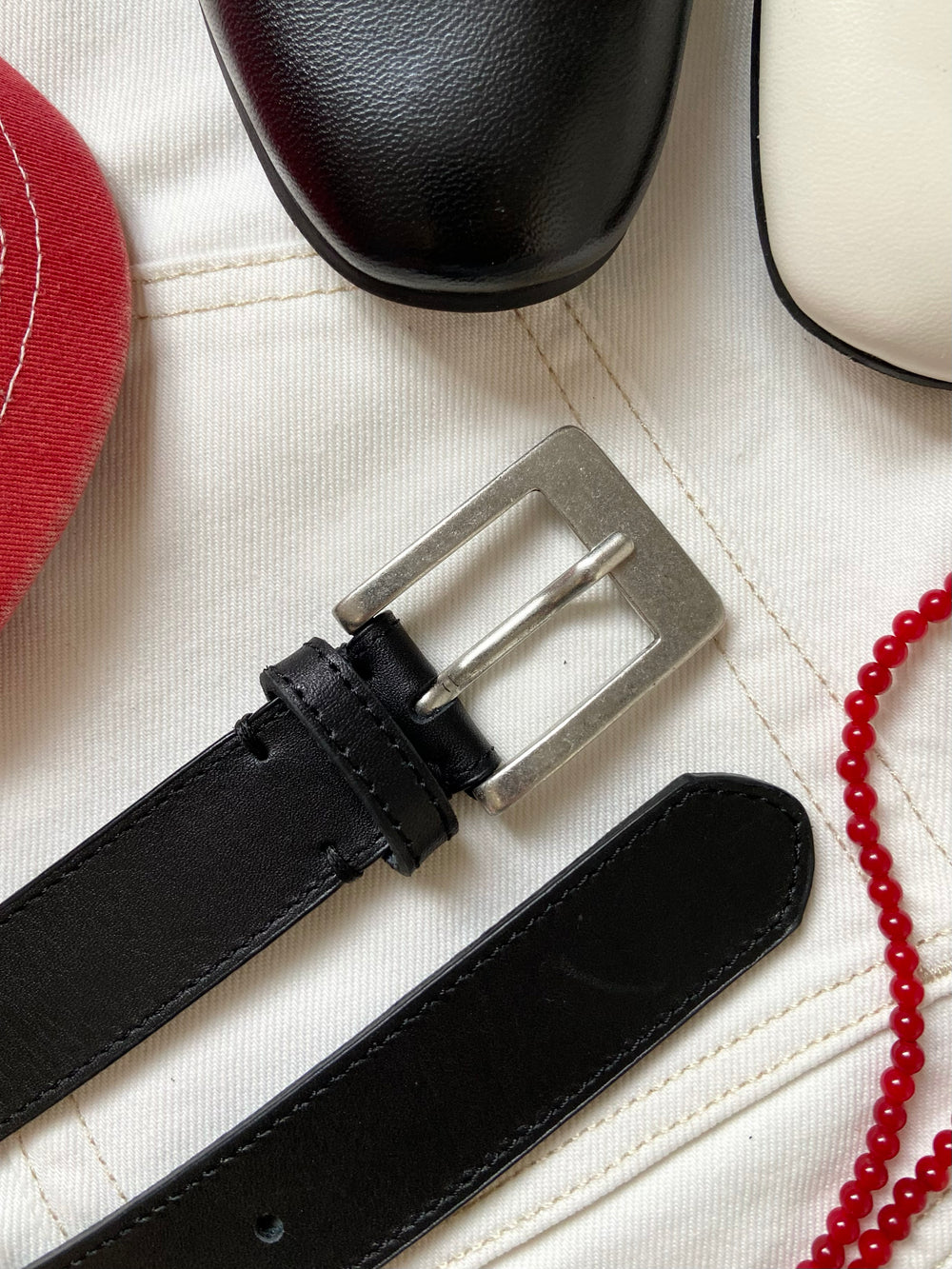 CASHOTT CASROSA Plain Belt Leather Belt Black