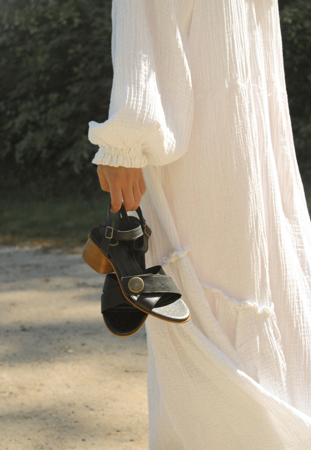 CASHOTT CASSTINA Cross Sandal Leather Ankel strap Black