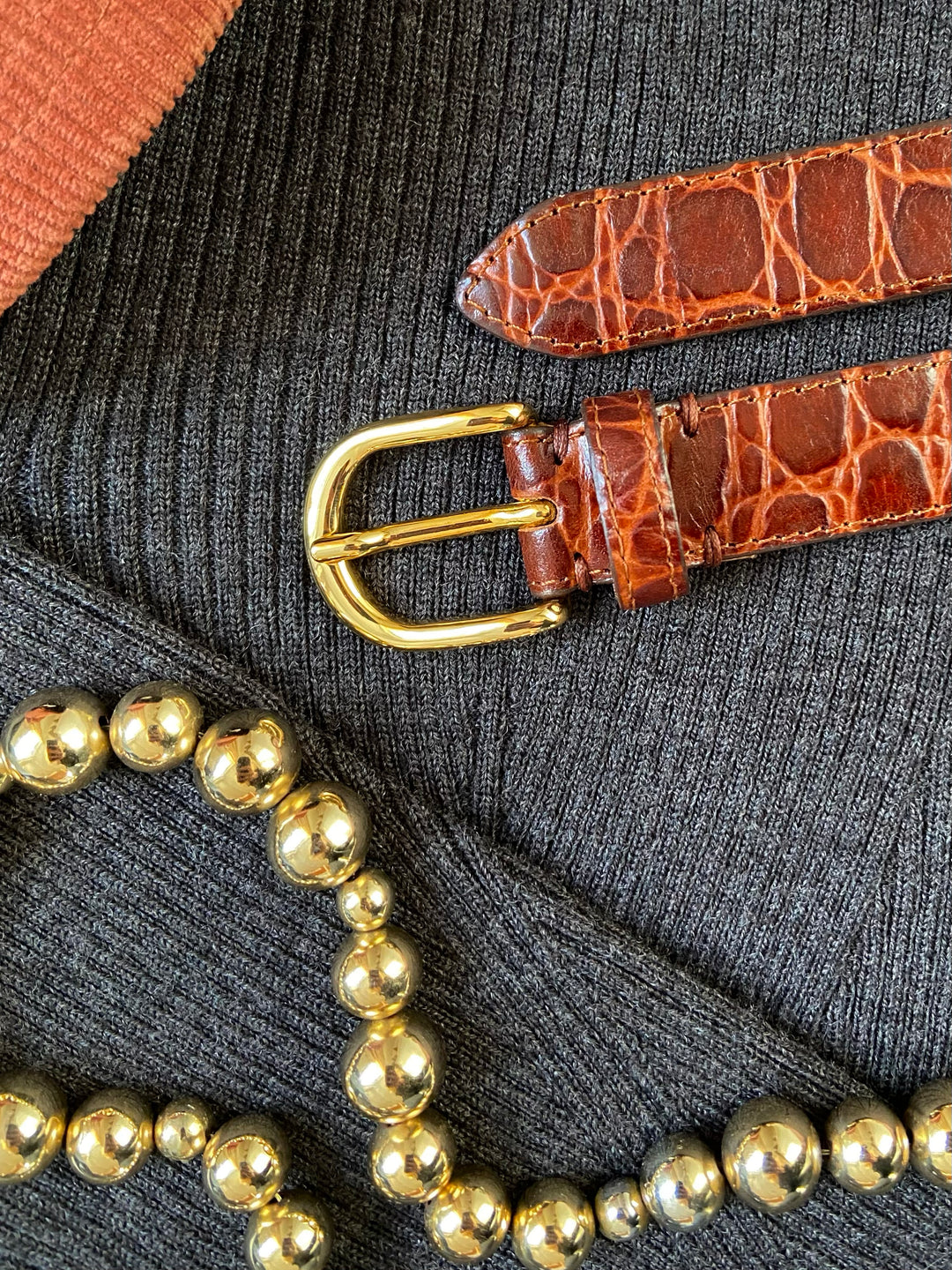 CASHOTT CASVERA Croco Belt Leather Belt Dark Brown