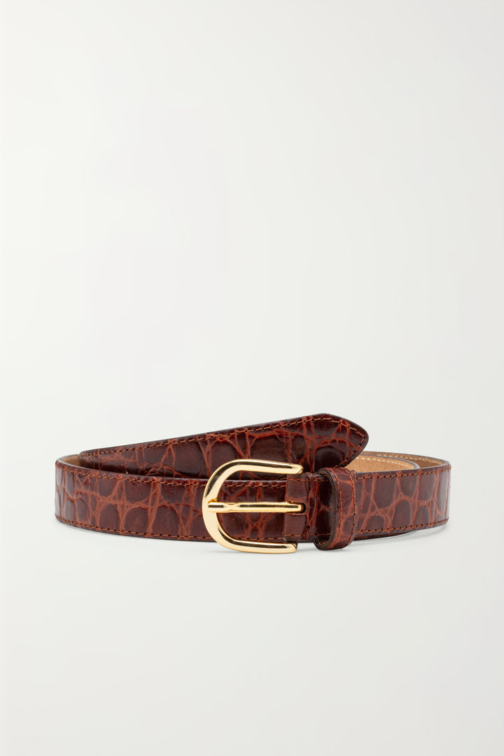 CASHOTT CASVERA Croco Belt Leather Belt Dark Brown