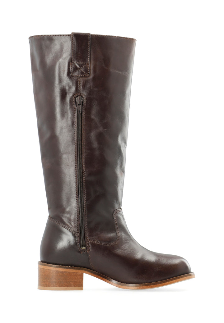 CASHOTT CASVILMA HIGH SHAFT BOOT - Stone Leather *Zip Boot Dark Brown