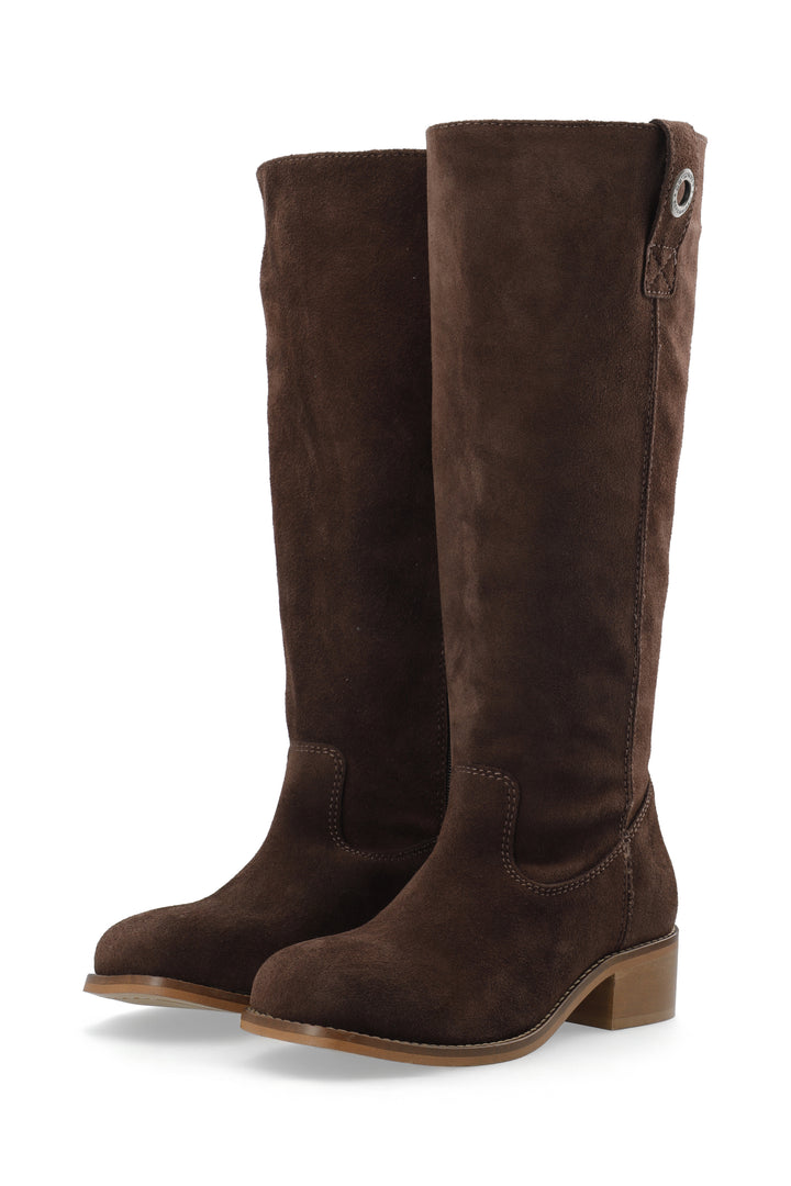 CASHOTT CASVILMA HIGH SHAFT BOOT - Suede *Zip Boot Dark Brown