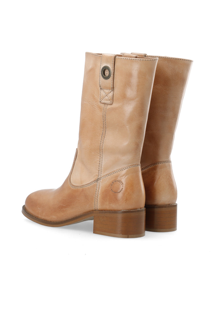 CASHOTT CASVILMA MID CUT BOOT WAXY LEATHER Pull On Dark Tan