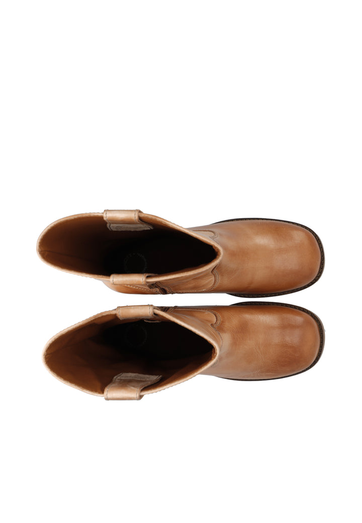 CASHOTT CASVILMA MID CUT BOOT WAXY LEATHER Pull On Dark Tan