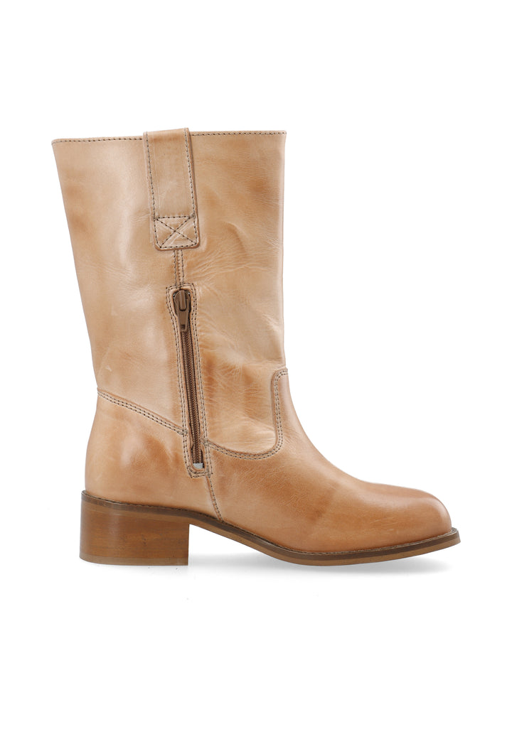 CASHOTT CASVILMA MID CUT BOOT WAXY LEATHER Pull On Dark Tan