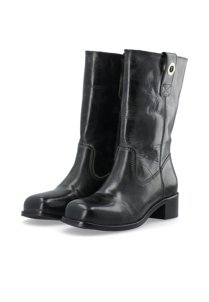CASHOTT CASVILMA MID CUT BOOT WAXY LEATHER Pull On Black