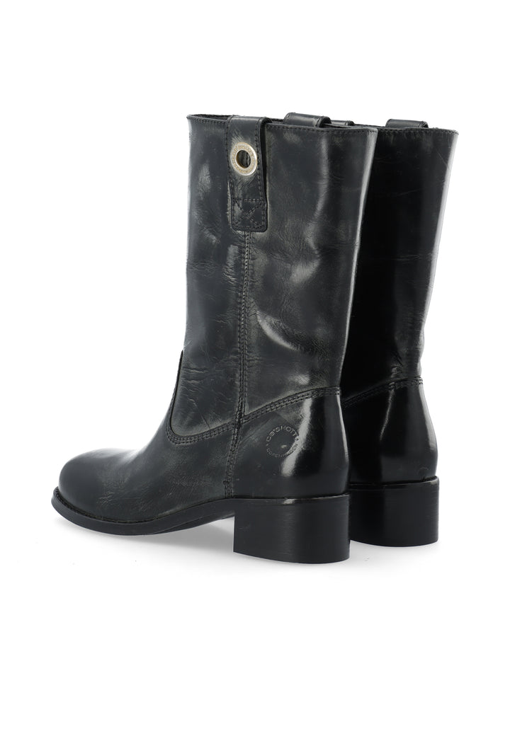 CASHOTT CASVILMA MID CUT BOOT WAXY LEATHER Pull On Black