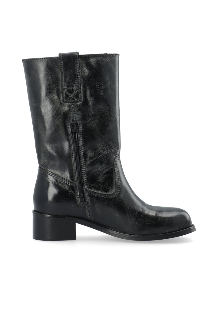 CASHOTT CASVILMA MID CUT BOOT WAXY LEATHER Pull On Black
