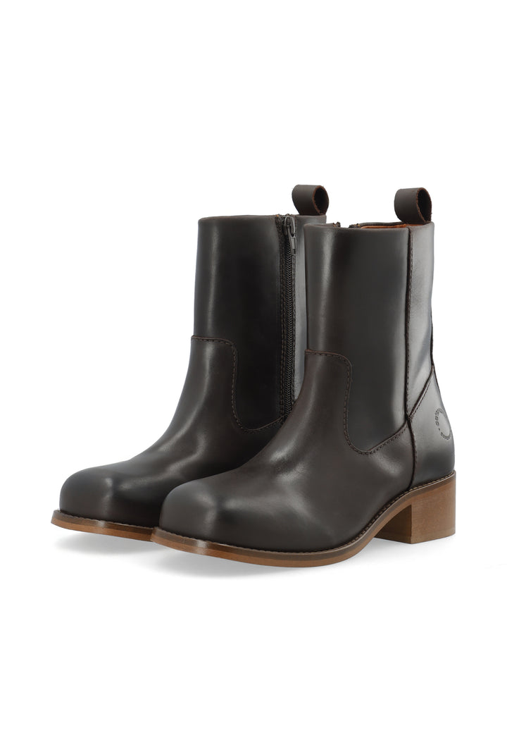 CASHOTT CASVILMA ZIP BOOT - Leather *Zip Boot Dark Brown
